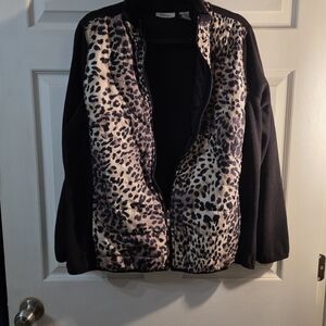 Womens Fresh Black and Cream Leopard Teddy Jacket 1X